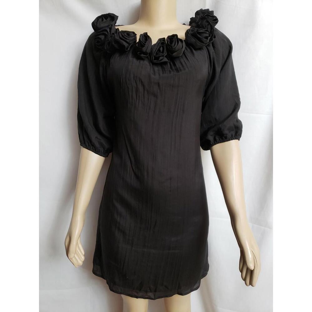 Jenny Han Size S Black Women' Tank Dress ruffled Flowers on collar